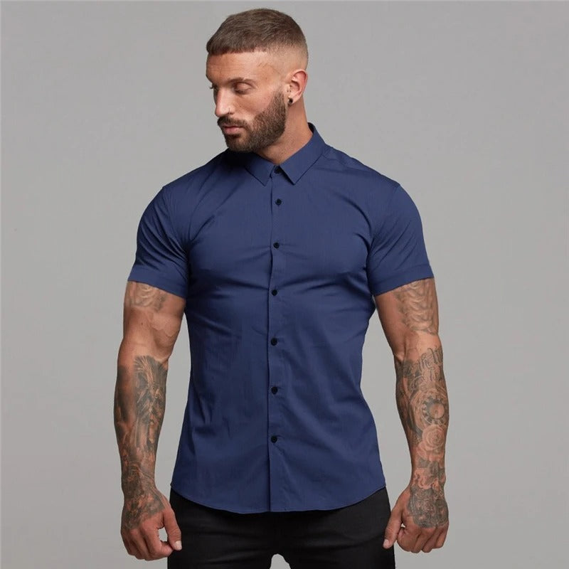 Camisa Social Millano Tela Antiamasado Dry Blank [86% Algodón Egipcio y 14% Elastano]